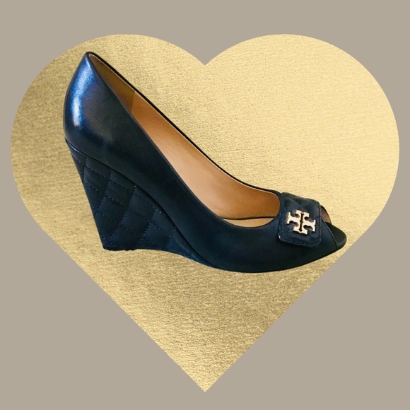 Tory Burch Leather Leila Peep Toe Wedge Pumps